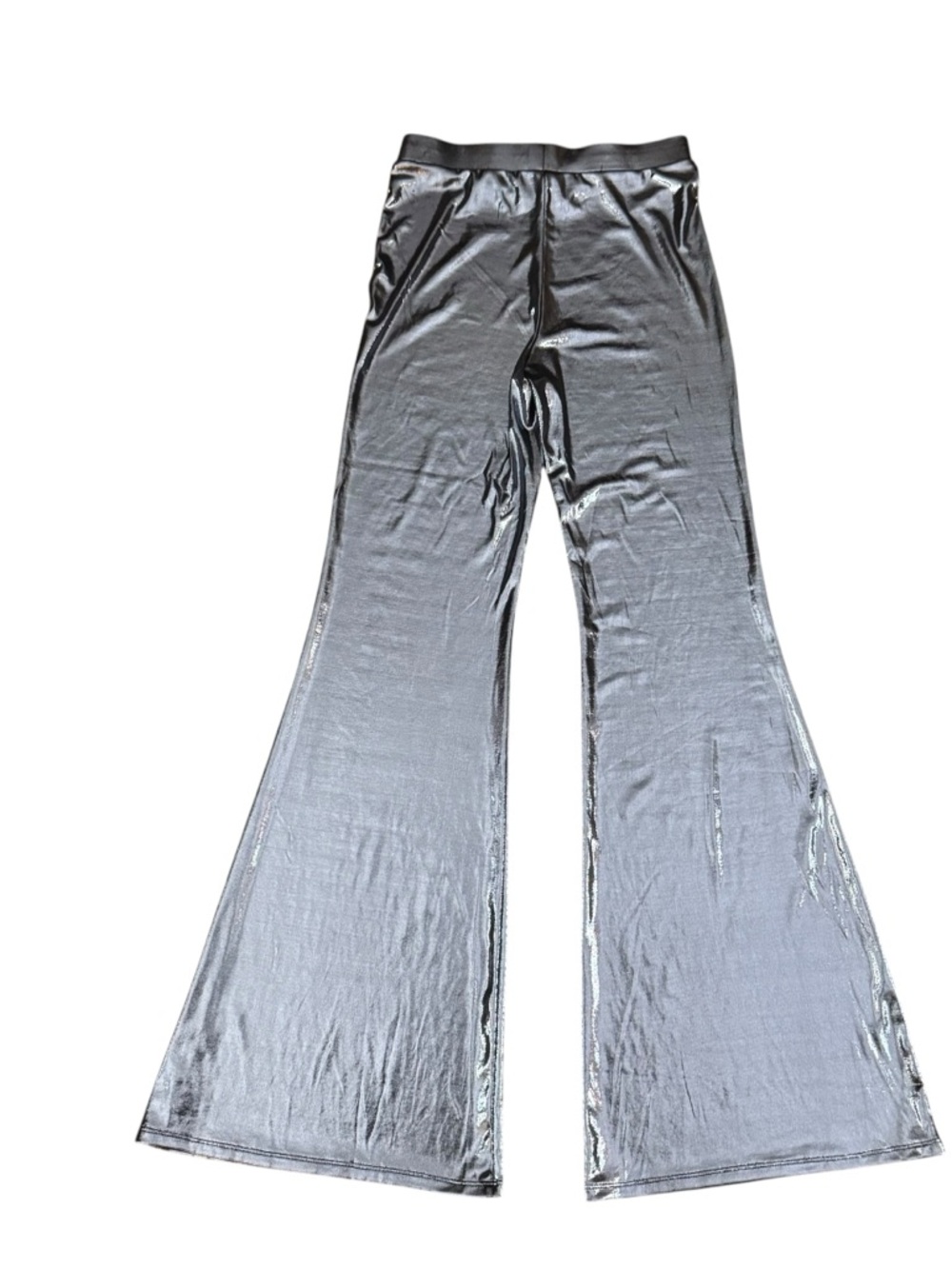 H&M Metallic Silver Flare Pants Women’s Size 20 EU Small Stretch Disco - Picture 3 of 6